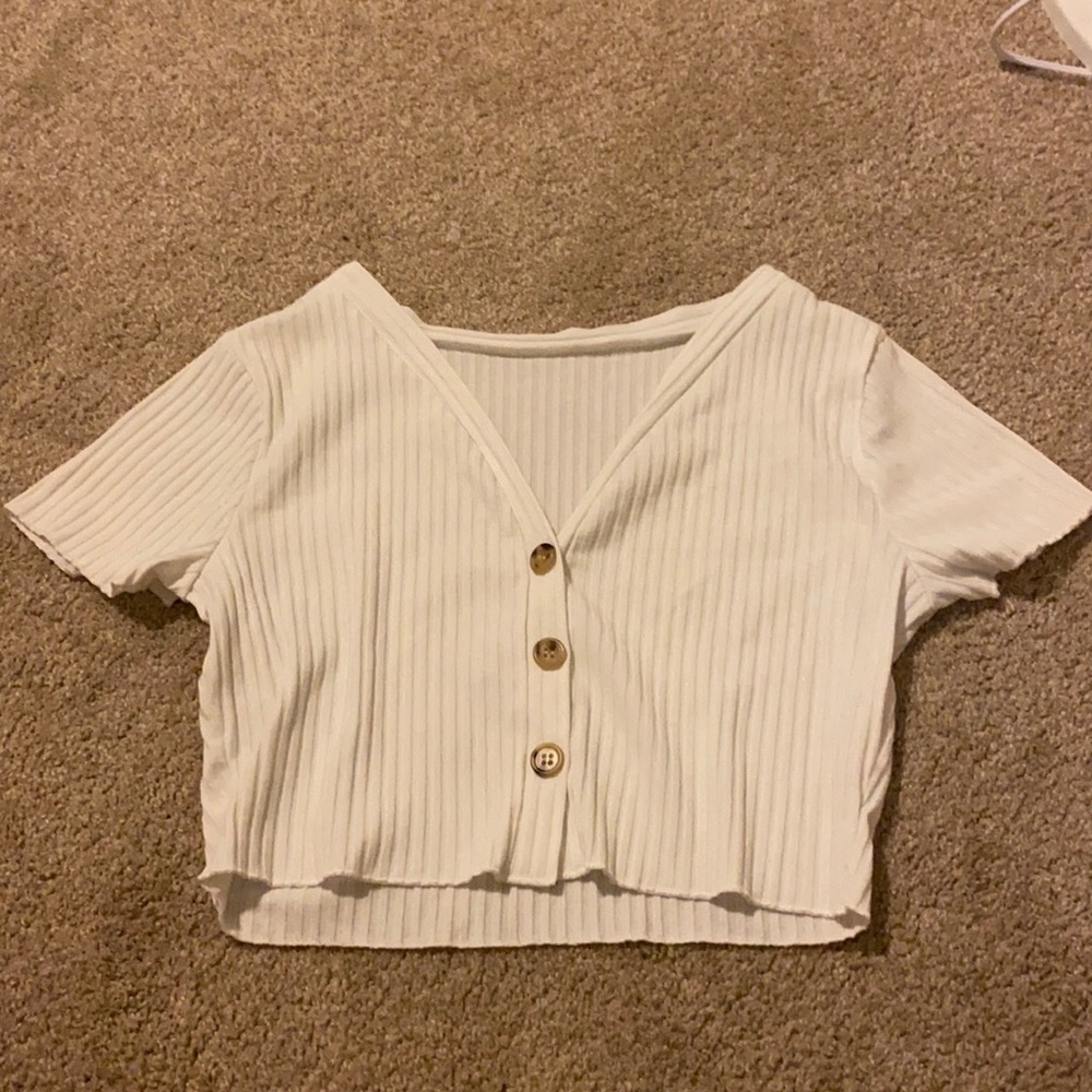 white cropped button up shirt